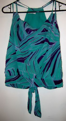 DRESS TOP WOMEN'S S SEXY REVEALING BACK PURPLE GREEN TROPICAL SHEER