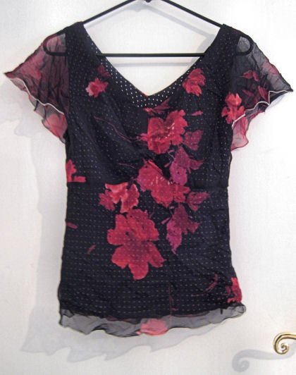 BLACK RED SHEER TOP WOMEN'S CLOTHES CLOTHING SZ S SMALL