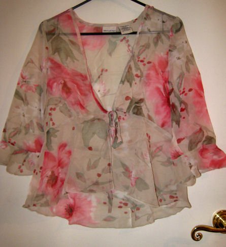SHEER LADIES SZ 8 WOMEN'S TOP DRESS CLOTHES CLOTHING ROSE FLOWER EASTER