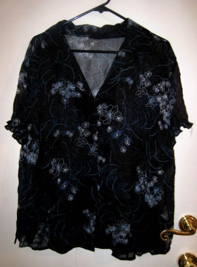 NAVY BLUE SHEER TOP X-LARGE XL WOMEN'S DRESS TOP EASTER SPRING FLOWER FLORAL