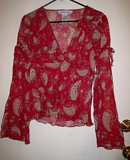 ROSE RED WOMEN'S TOP L PAISLEY SHEER FLOWER FLORAL CLOTHES CLOTHING CUTE