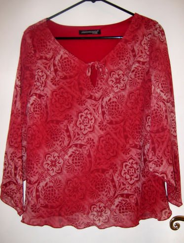 women's red top clothes clothing soft sheer shirt M DRESS OFFICE PATTERN PARTY