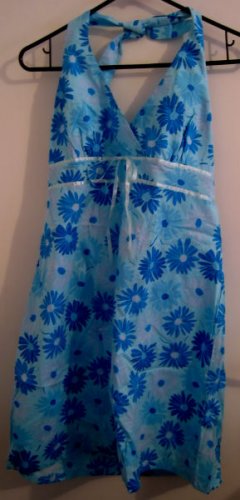 GIRL'S JUNIOR'S 11 13 HALTER BLUE FLOWER DRESS STRETCH CUTE CLOTHES CLOTHING