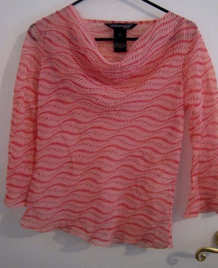 SQUIGGLY STRIPED TOP DRESS SHIRT WOMEN'S CLOTHES S SMALL SHEER
