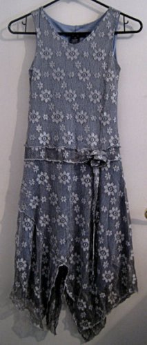 SILVER GIRL'S DRESS SZ 10 FISHNET FABRIC SUNFLOWER PATTERN CLOTHES CLOTHING