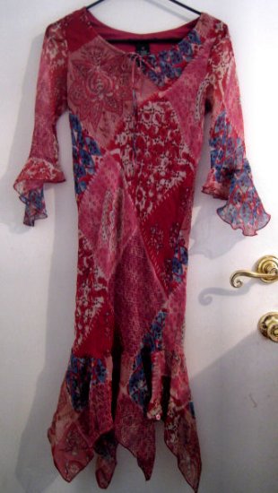 GIRL'S RED BLUE DRESS SZ 16 FLOWY LONG SLEEVE MULTI-PATTER CLOTHES CLOTHING