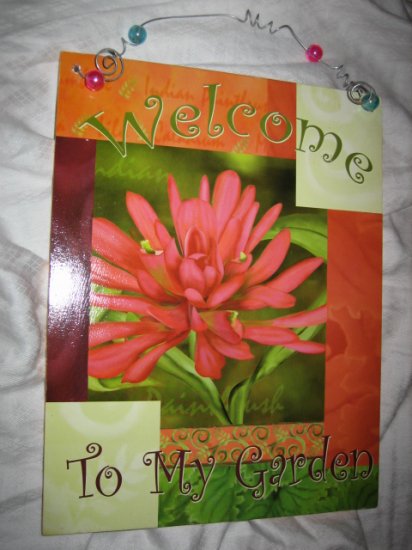 GARDEN FLOWER SIGN PLACQUE PLACK WOODEN WELCOME PLANT SPRING CUTE