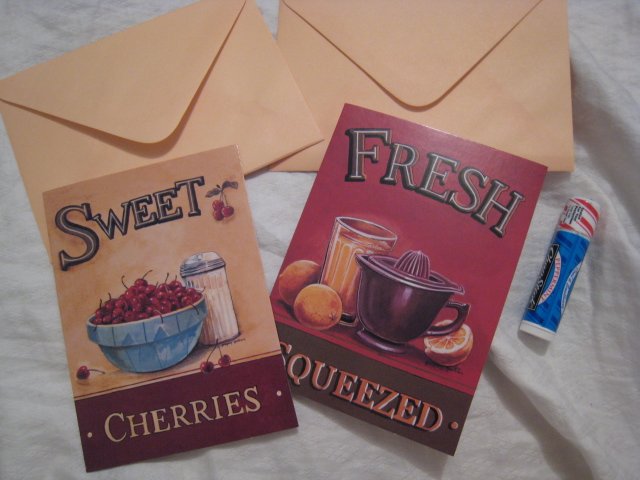 GIFT BIRTHDAY BLANK NOTE CARDS CHERRY ORANGE VINTAGE LOOK ENVELOPE