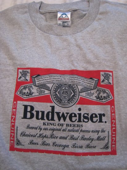 BUDWEISER GRAY T-SHIRT RIBBED COTTON MEN'S XL TOP CLOTHING
