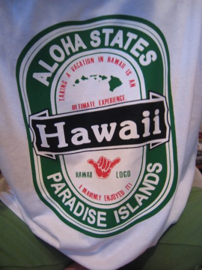 HAWAII ISLAND LARGE L WHITE T-SHIRT SHIRT cool cotton men's women's SLEEP TENNIS HOME COMFORTABLE