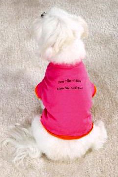 small dog pink t-shirt shirt clothes clothing DIET WORKOUT "DOES THIS SHIRT MAKE ME LOOK FAT" FUNNY