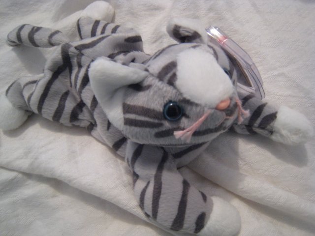 #14 striped blue eyed kitty cat BEANIE BABY DOLL STUFF ANIMAL TOY KIDS CHILDREN HOME GIFT BIRTHDAY