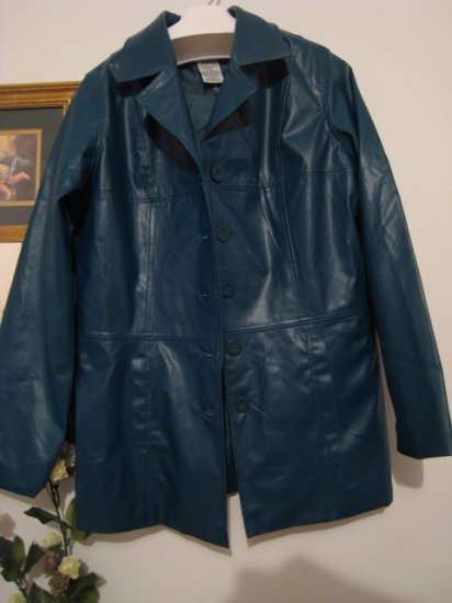 SMALL S WOMEN'S LEATHER FAUX CLOTHES CLOTHING JACKET BLAZER TURQUOISE blue green