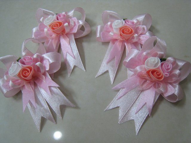 set of 4 RIBBONS BOWS GIFT ART CRAFT PINK ROSE PIN BROOCH DECORATION wedding corsage