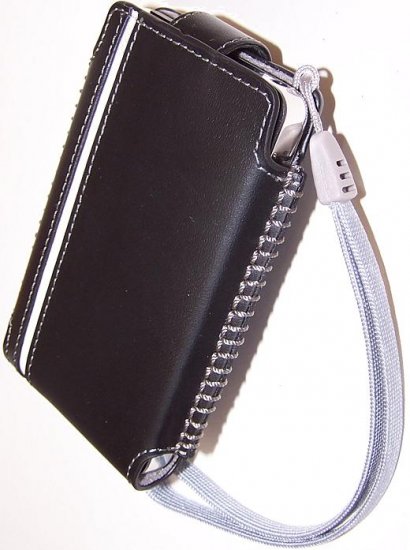 belkin LEATHER LIKE IPOD CELL PHONE HOLSTER CASE BELT CLIP ACCESSORY BLACK WHITE ACCENT