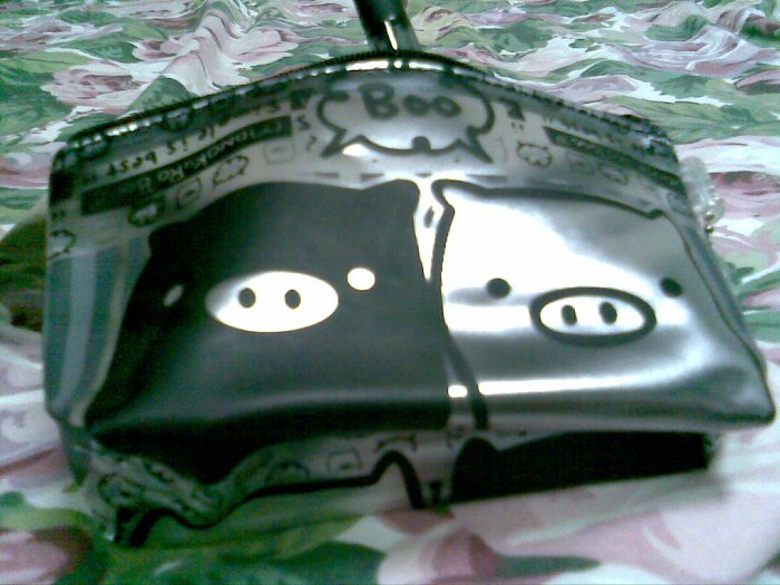 BLACK SILVER CLEAR PIG makeup TRAVEL PURSE PEN bag women's accessory gift beauty products