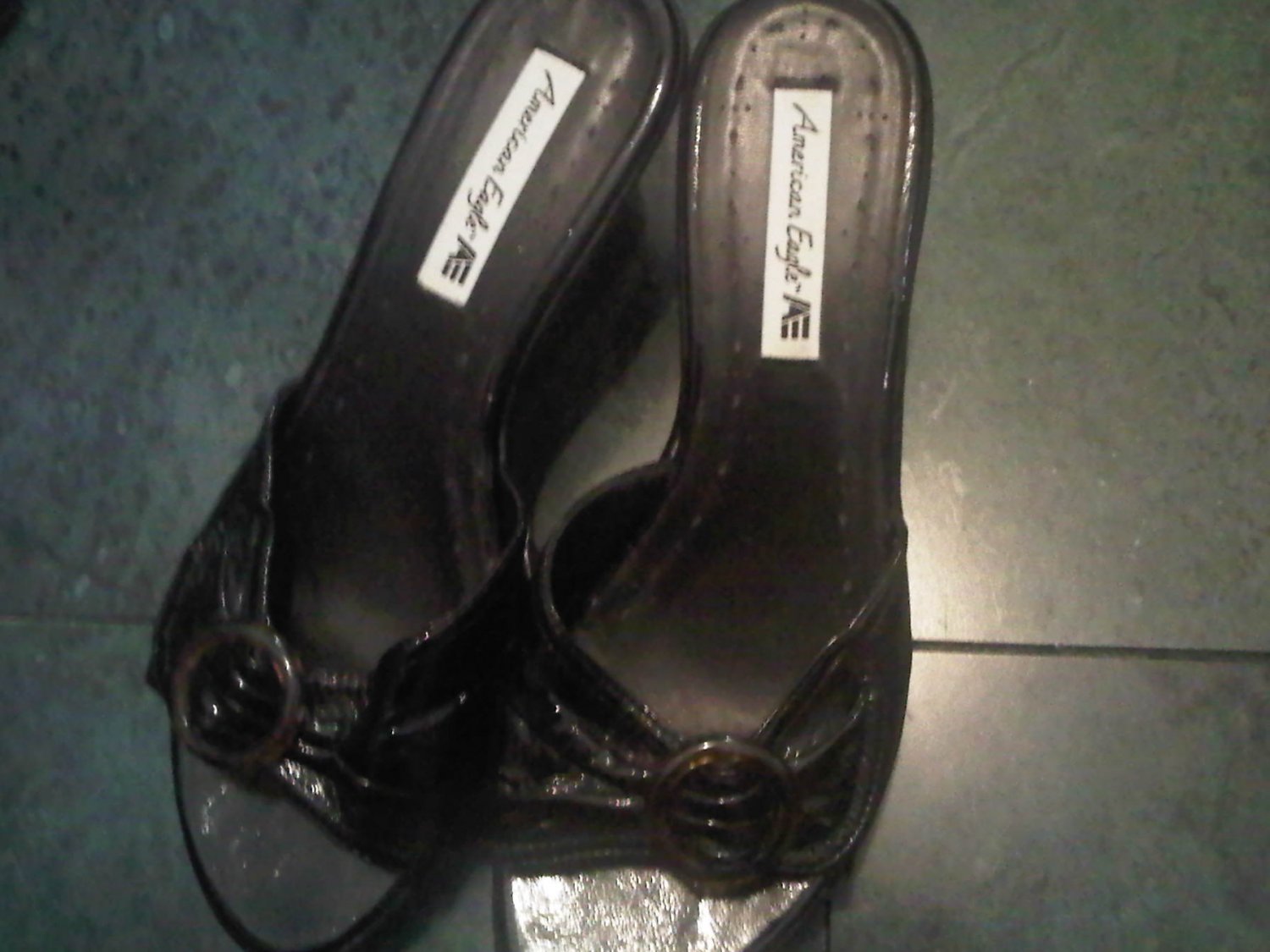 BLACK SANDALS SANDAL AMERICAN EAGLE SHOES WOMEN'S 8.5 FAUX LEATHER CLOTHES ACCESSORY