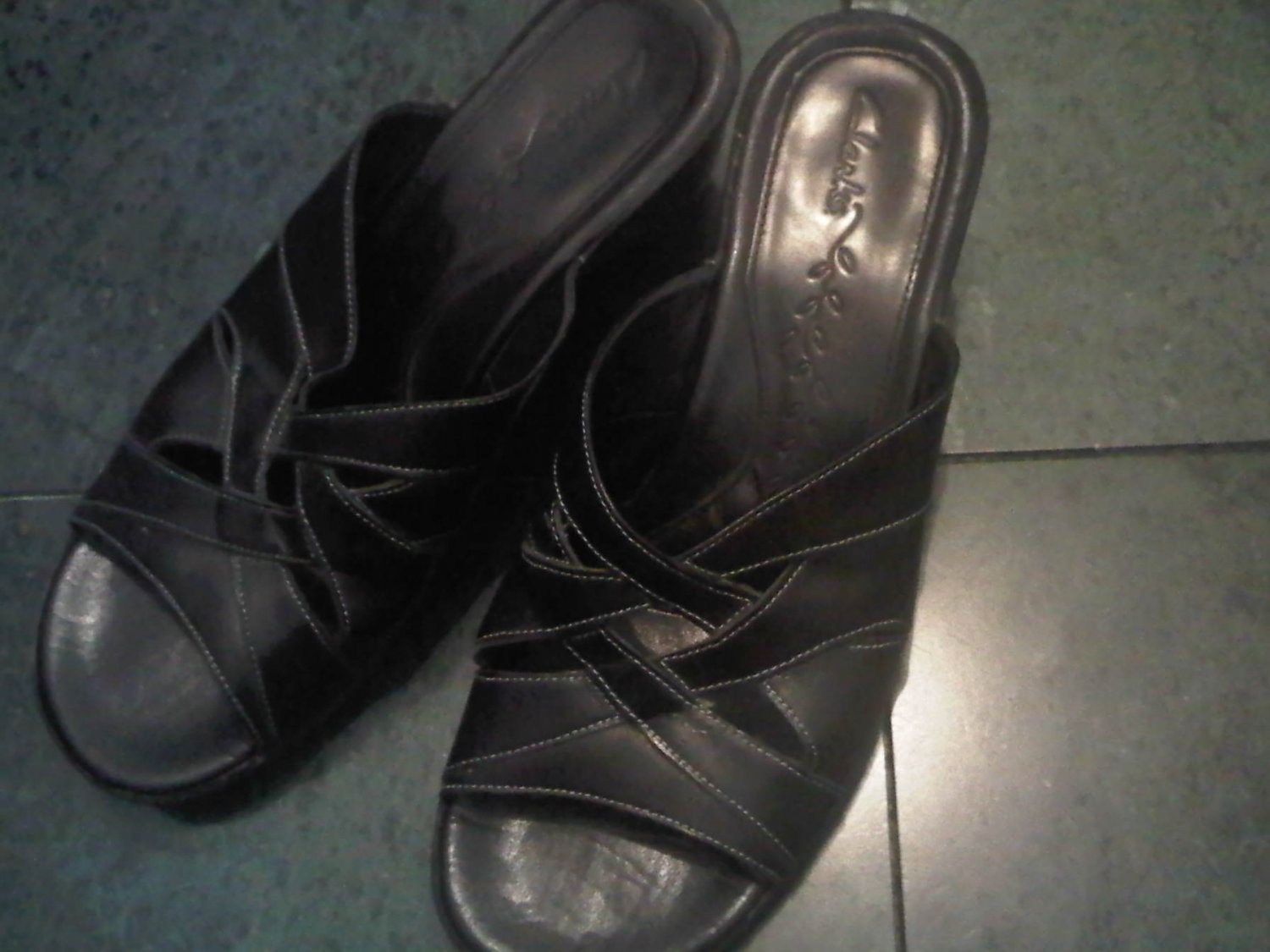 CLARKS BLACK SANDALS SANDAL SHOES WOMEN'S 7.5 LEATHER CLOTHES ACCESSORY
