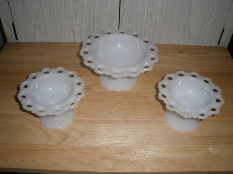 Vintage Milk Glass Candy Nut Dishes dish Lace Edges collectible home family kitchen