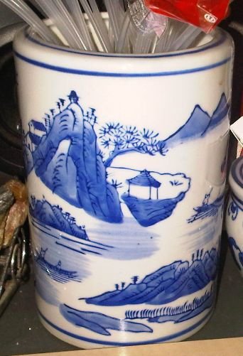 BIG CYLINDER BLUE WHITE VASE CHINA HOME DECOR DOOR DECORATIVE COLLECTIBLE VINTAGE