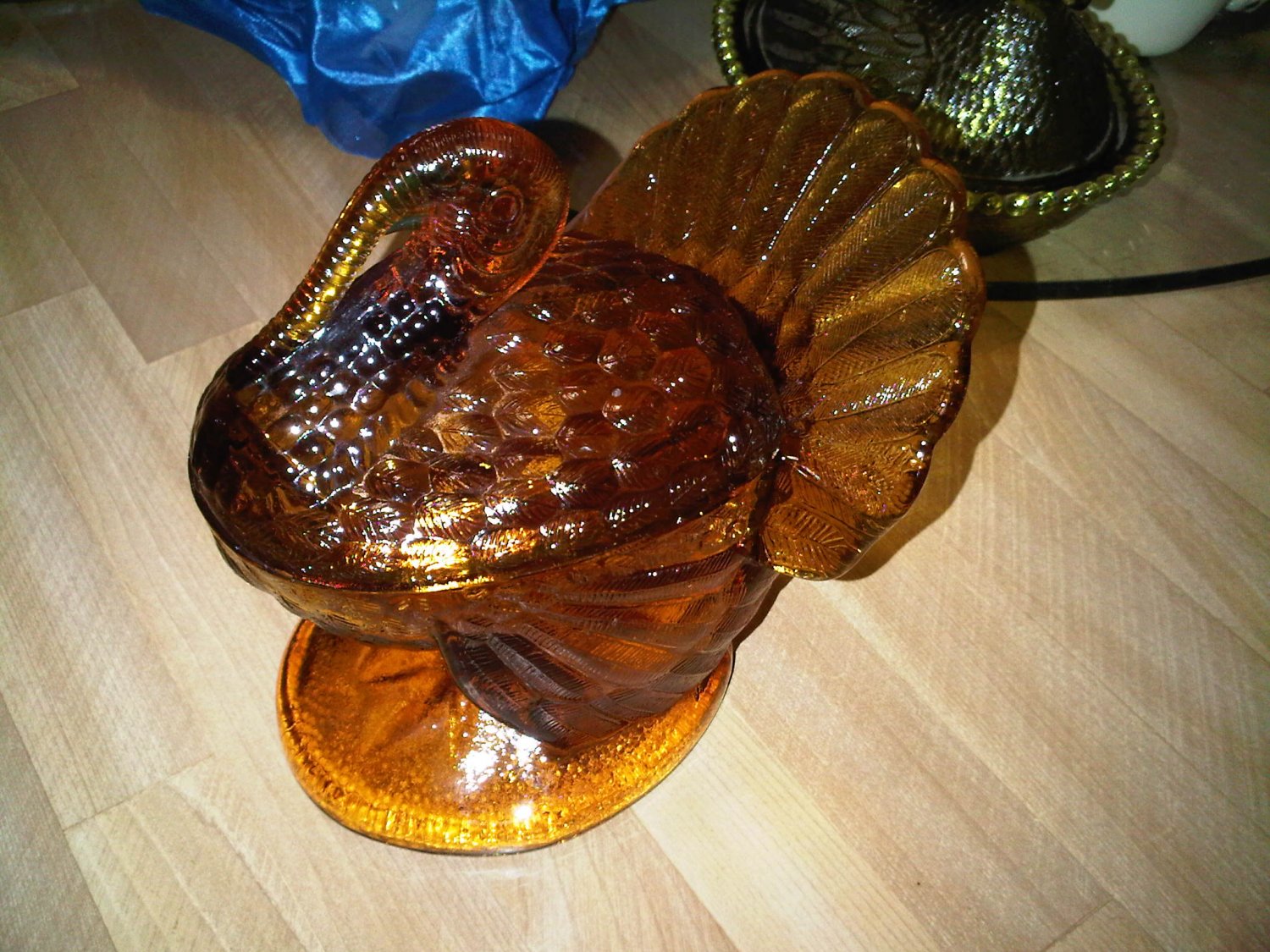 VINTAGE GLASS TURKEY THANKSGIVING CANDY HOLDER 50'S HOME DECORATIVE COLLECTIBLE FIGURINE KITCHEN