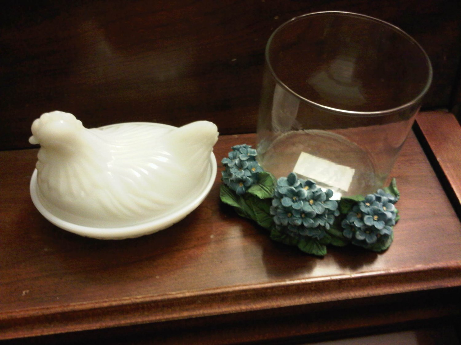 HYDRANGEA BLUE FLOWER CANDLE GLASS CUP HOLDER DECORATIVE COLLECTIBLE FIGURINE HOME