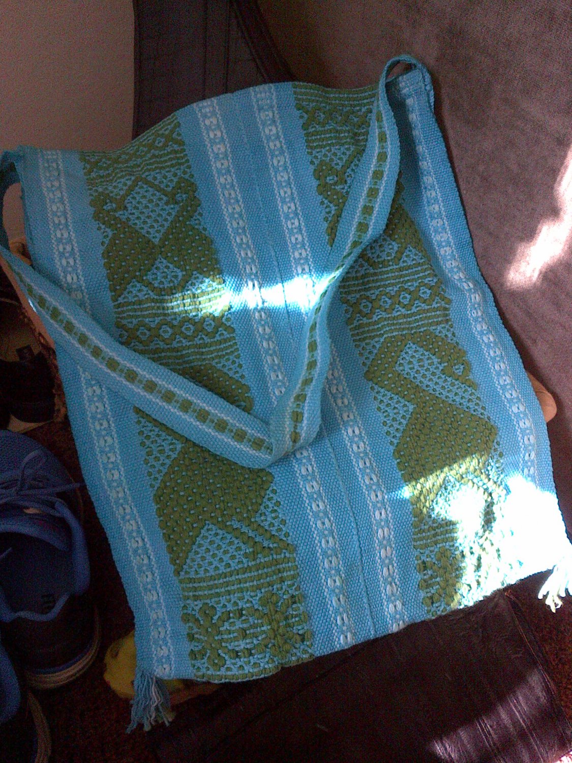 south american woven knitted side bag large green blue aqua canvas women's accessory