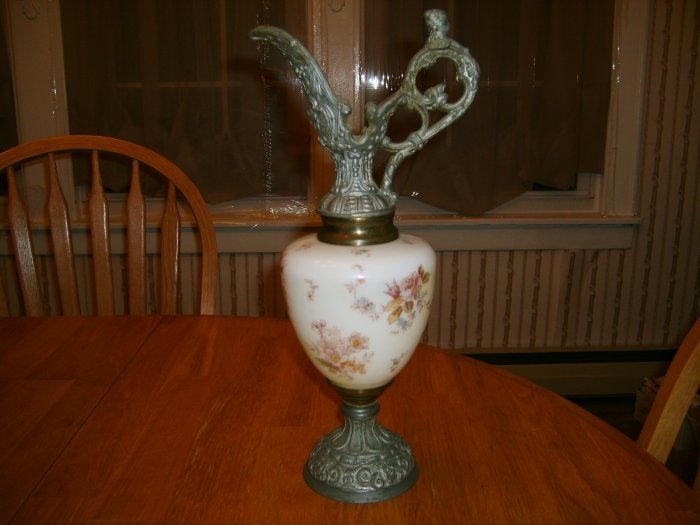 Antique Victorian Ewer Urn with Ornate Base & Handle Cherub