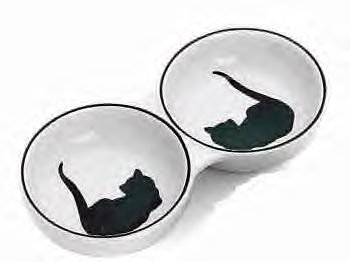 Ceramic Grecian Cat Double Dish 8.5