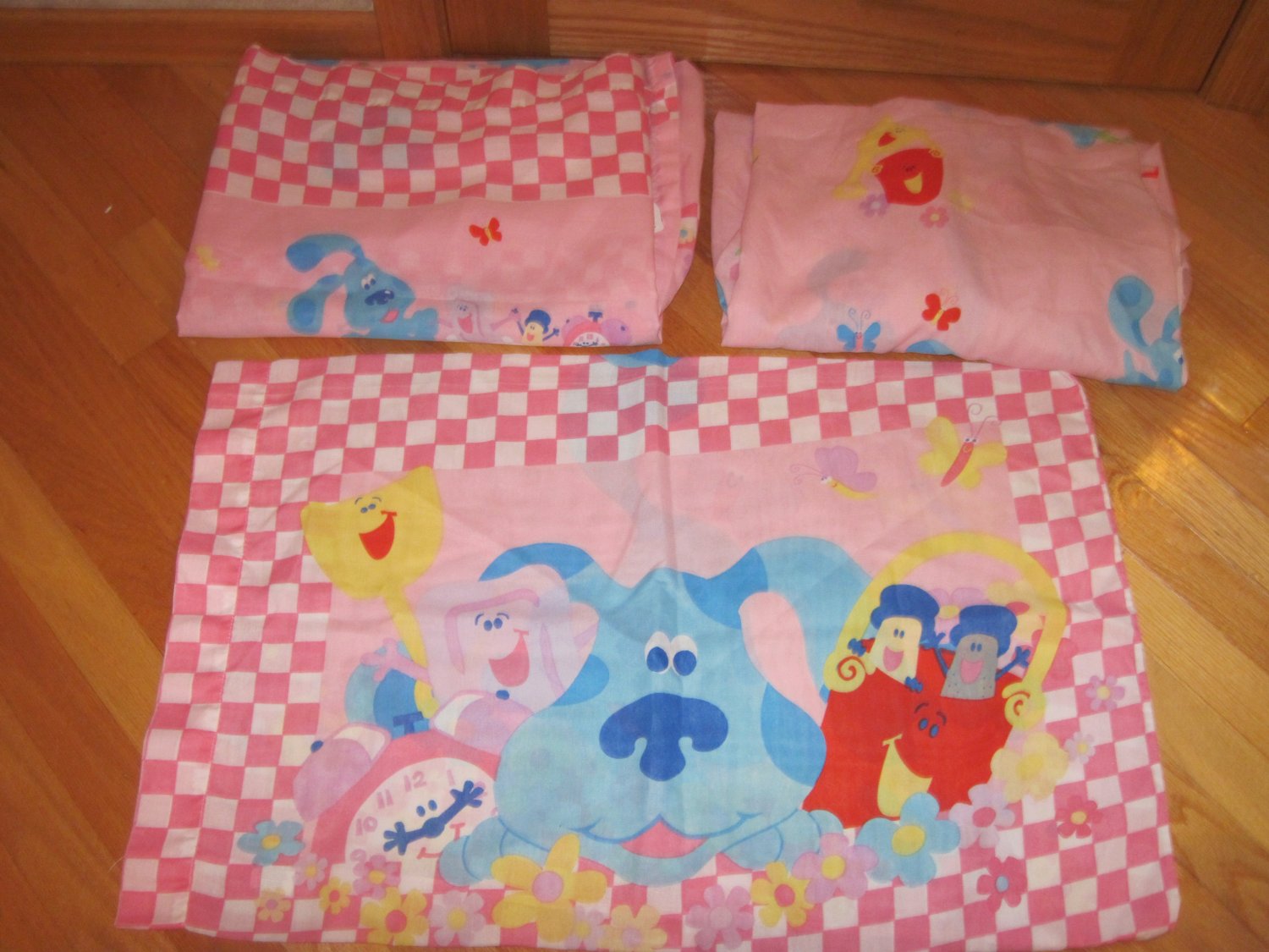 Blues Clues Twin Size Pink Sheet Set Bedding Flat Fitted & Pillow Case