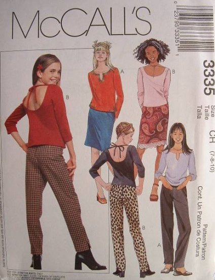 MCCALLS OOP#3335 Uncut Sz 12-16 Knit Top Pants & Skirt Sewing Pattern