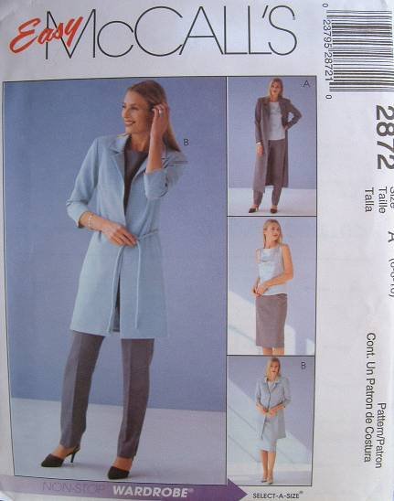 MCCALLS Sewing Pattern #2872 Sz 12-16 Jacket, Top, Pants & Skirt