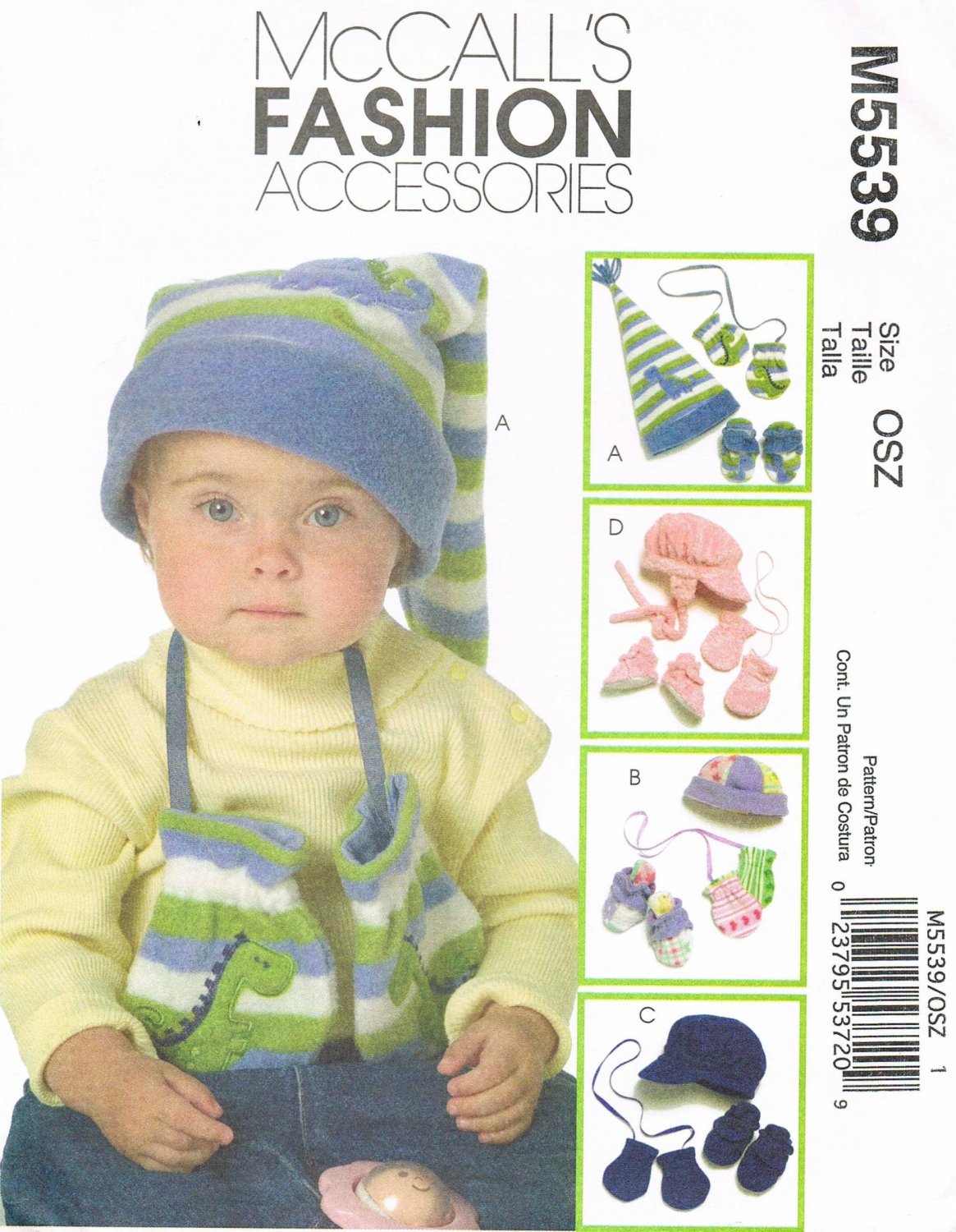 MCCALLS #5539 Uncut Infants' & Toddlers Hats, Mittens & Booties Sewing Pattern