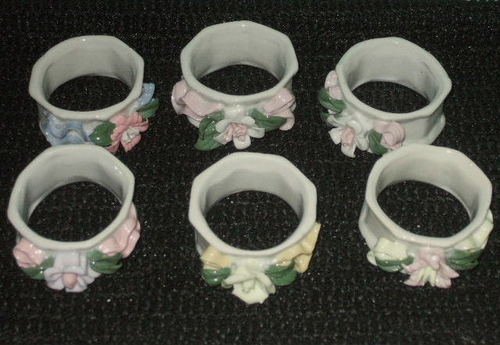 Floral Ceramic Napkin Rings Pastel Flowers