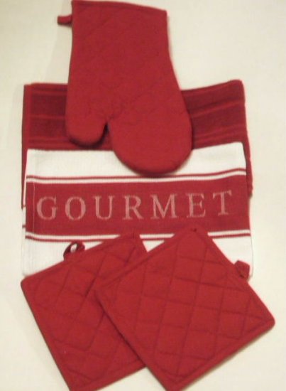 Red Kitchen Linens Towels Mitt Pot Holders