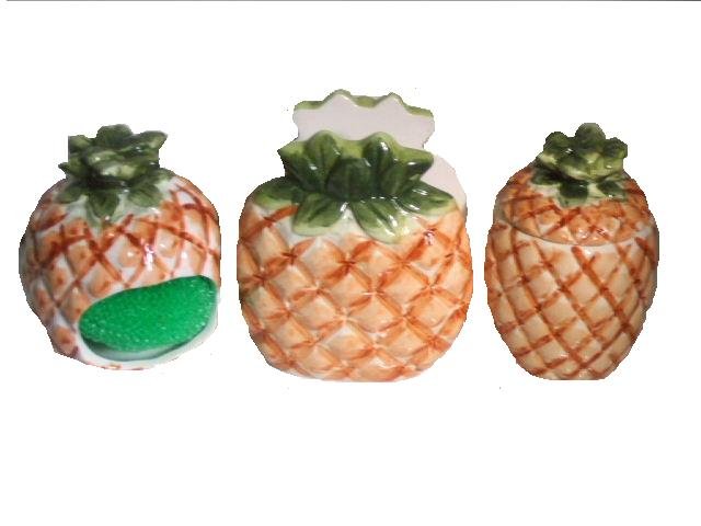 Pineapple Kitchen Accessories Tropical Napkin Holder Mini Canister and Scrubber Holder
