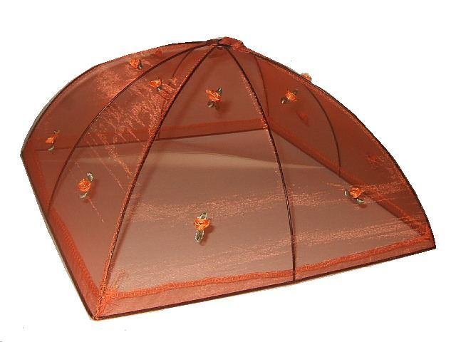 Orange Food Cover Tent Embroidered Flowers