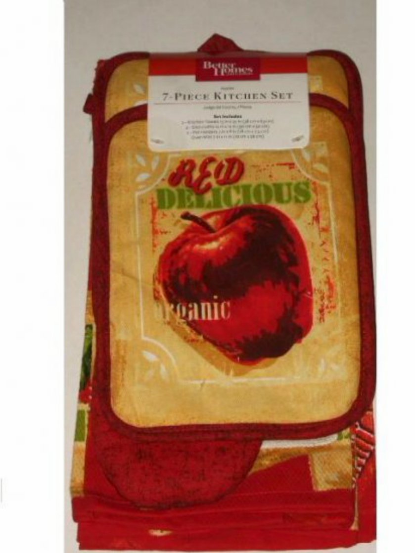 Apple Kitchen Linens Set Towels Dish Cloths Pot Holders Mitt