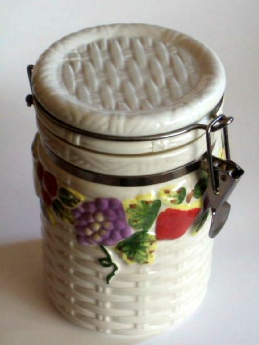 Ceramic Fruit Canister Apples Pear and Grapes