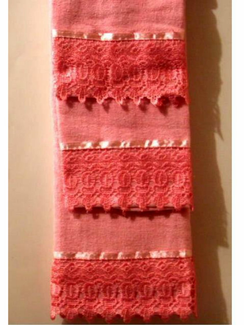 Pink Bath Towels Set Crocheted Lace