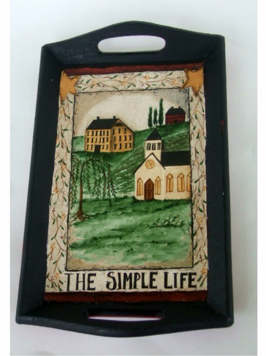 Primitive Country Saltbox Houses Wooden Tray