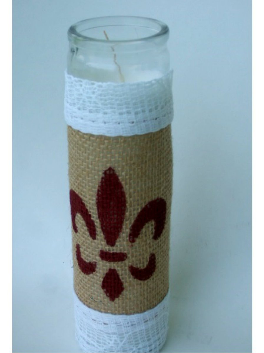 Fleur De Lis Glass Candle Holder White Candle