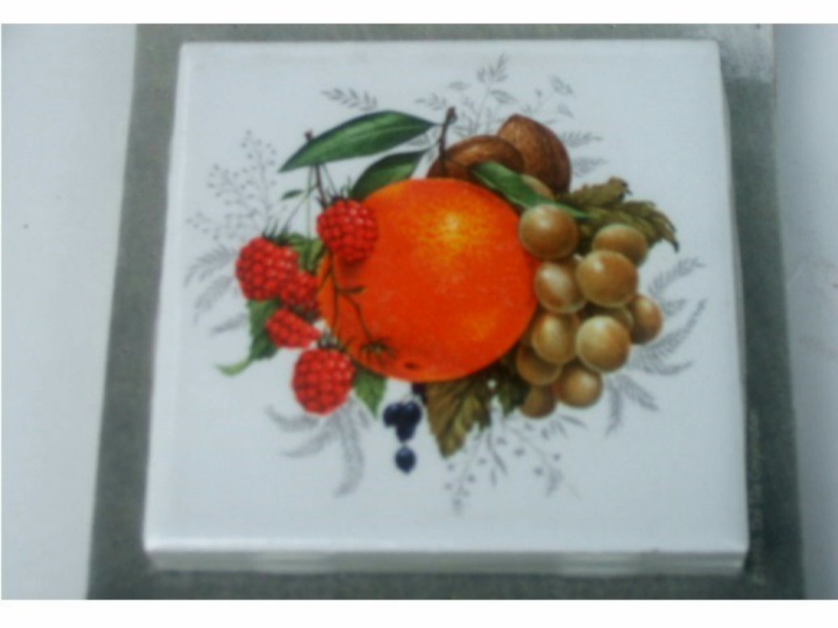 Ceramic Fruit Coasters Set Raspberries Orange Grapes