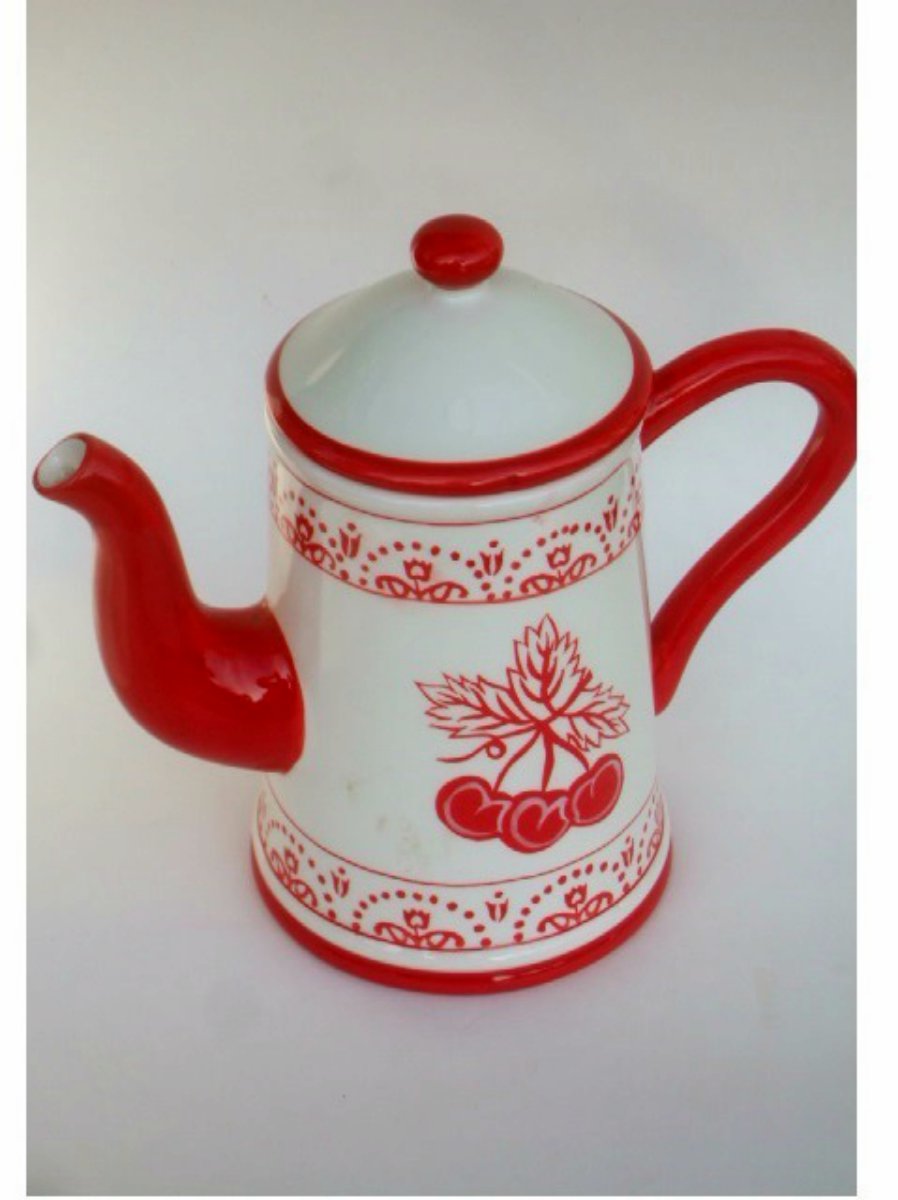 Ceramic White Red Cherries Teapot with Lid