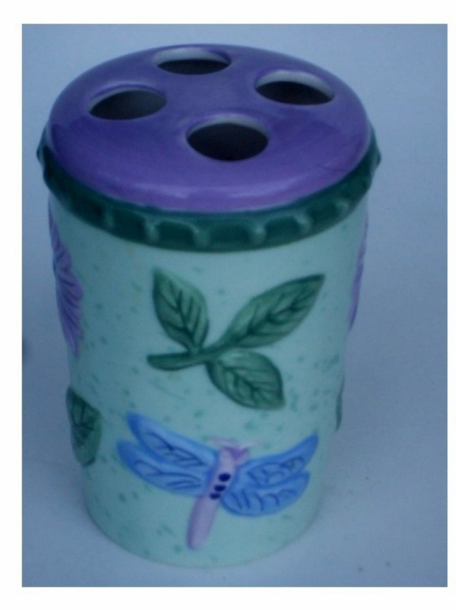 Ceramic Floral Dragonfly Toothbrush Holder