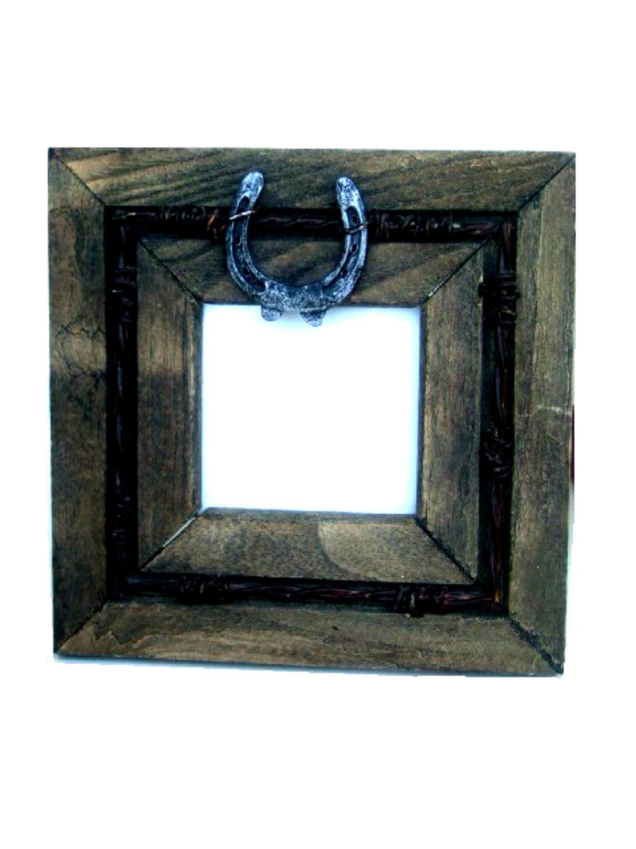 Western Horseshoe Barbed Wire Photo Frame