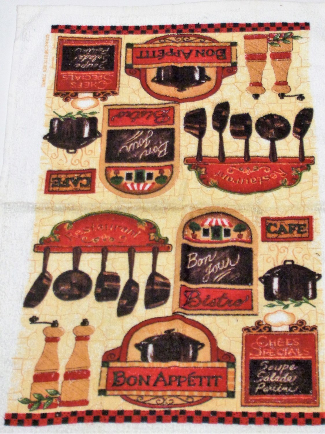 Bon Jour Bistro Cafe Kitchen Towels Oven Mitt Linens Set