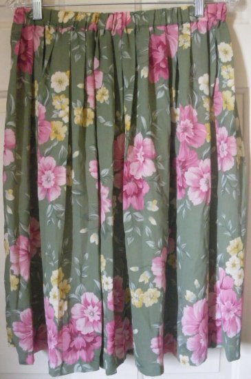 ALFRED DUNNER Green Below-Knee Floral Print PLEATED Skirt size 14P