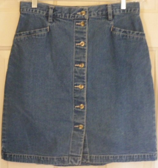 EDDIE BAUER Blue Above-Knee BUTTON-FRONT DENIM Skirt size 12