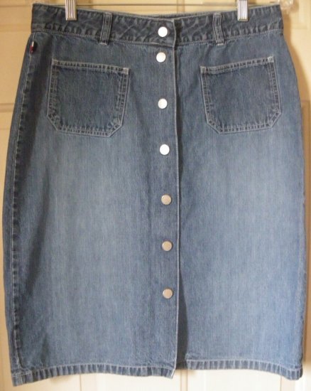TOMMY HILFIGER Blue Knee-Length SNAP-FRONT DENIM Skirt size 8
